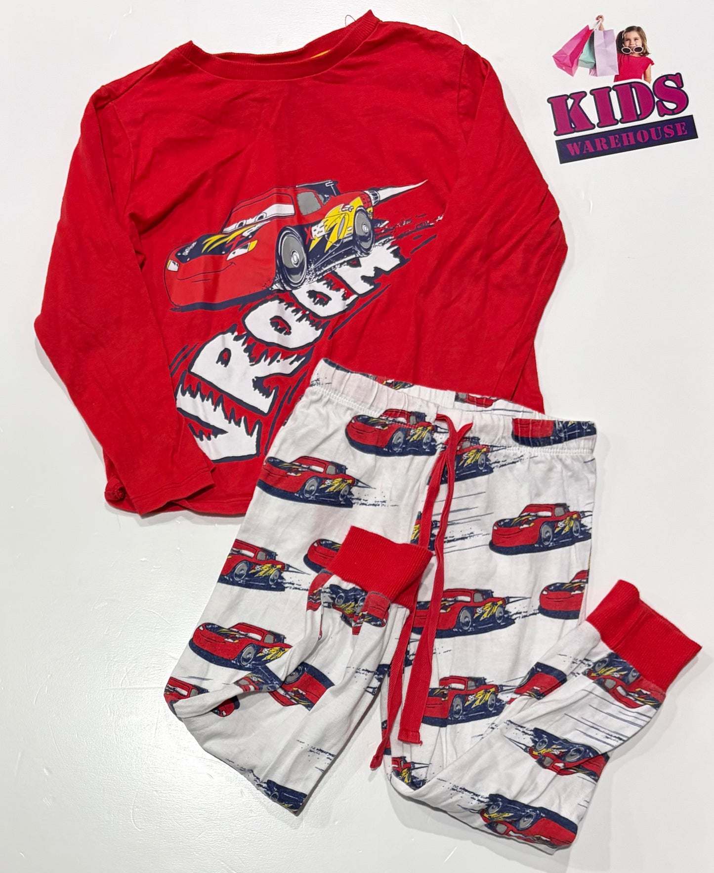 Disney Pixar Cars Red, White Lightning McQueen Print 2 Piece Pyjama Set Size 5