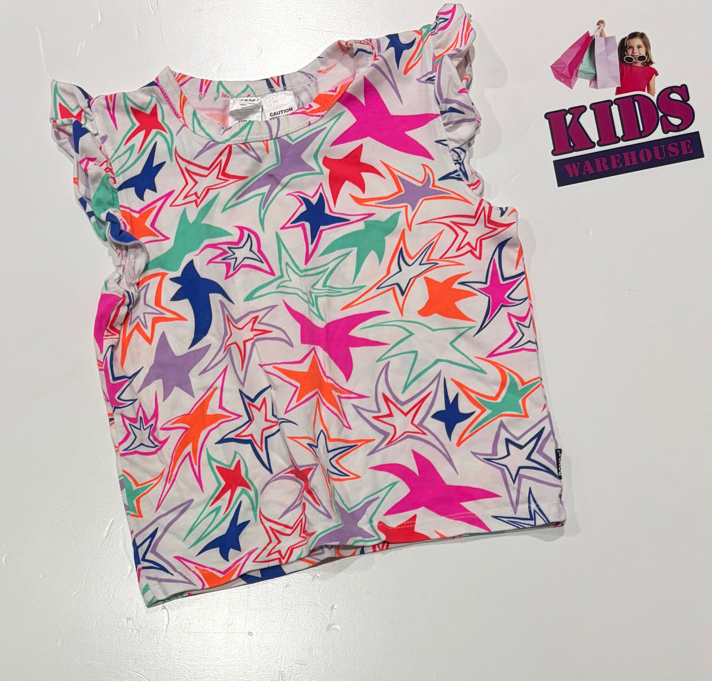 Bonds White, Coloured Star Print Top Size 3