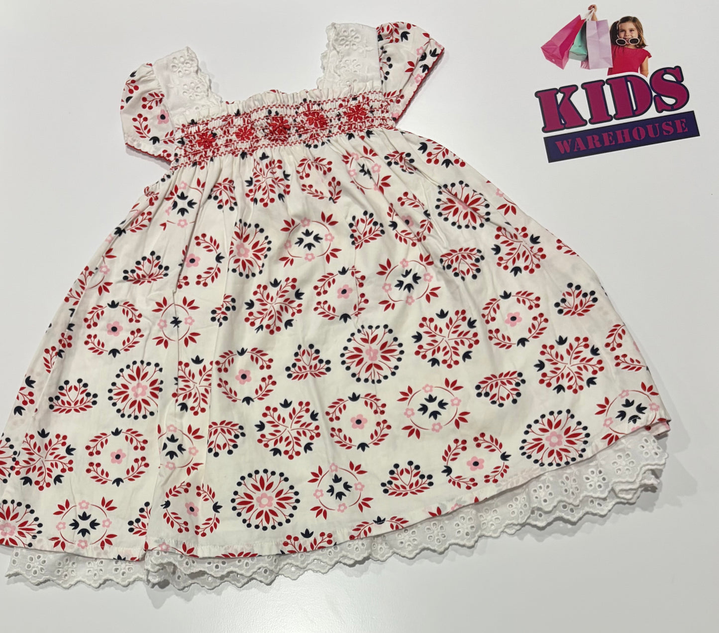 Pumpkin Patch White, Red Floral Print Dress Size 1