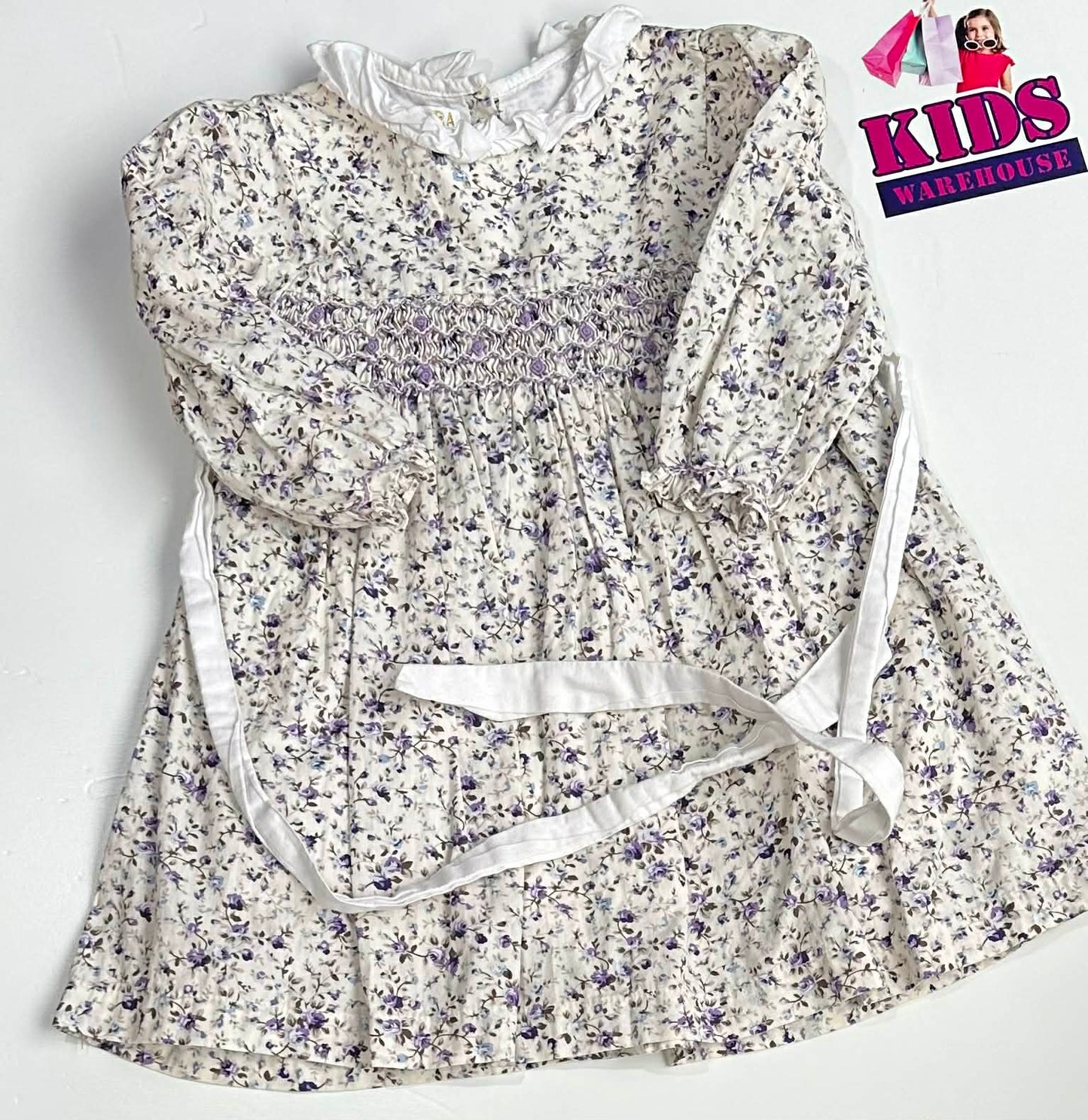 Aurora Royal White Dress With Purple Flower Pattern Size 3