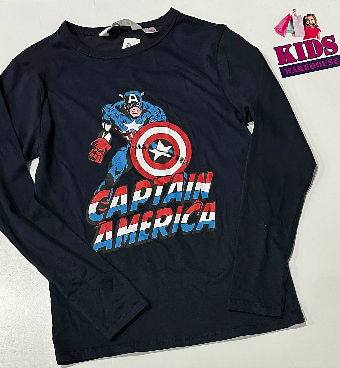 H&M Black Long Sleeve Top With Caption America Print Size 9-10