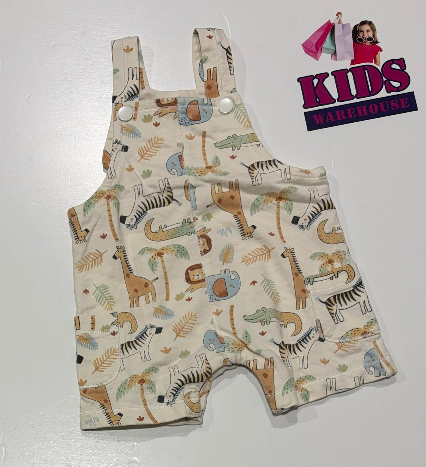 Baby Berry White Overalls With Animal Pattern Size 00