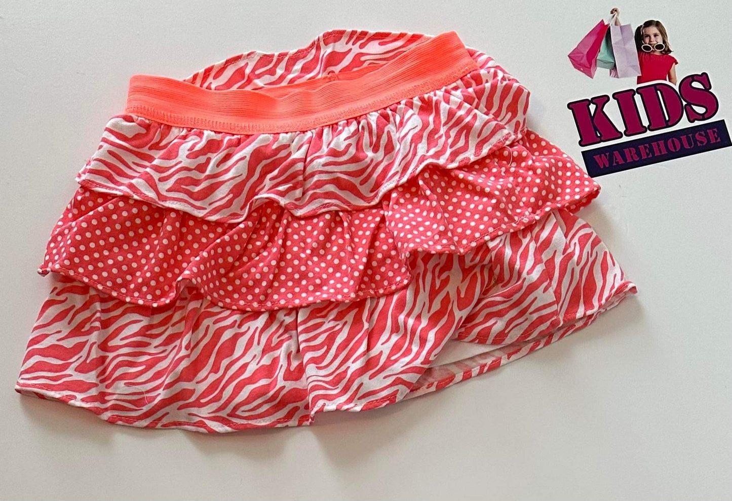 Pink Patterned Ruffled Skirt with Stretchy Waistband Size 4