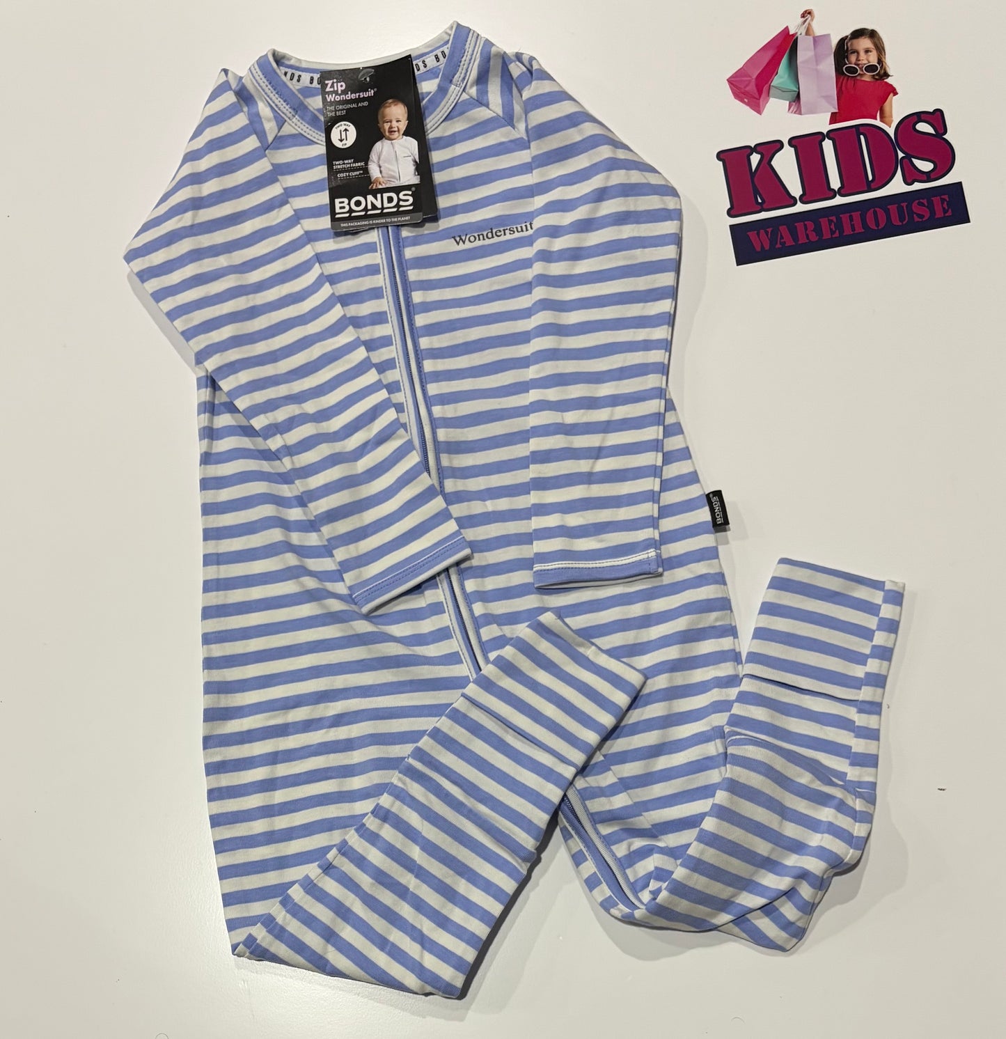 Not Used Bonds Wondersuit Blue, White Stripe Print Jumpsuit Size 2