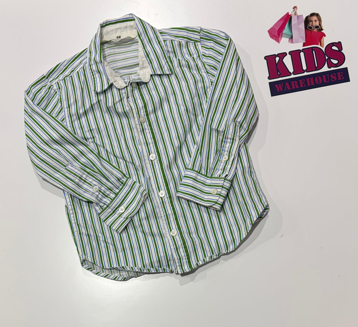H&M White, Blue, Green Stripe Print Top Size 4