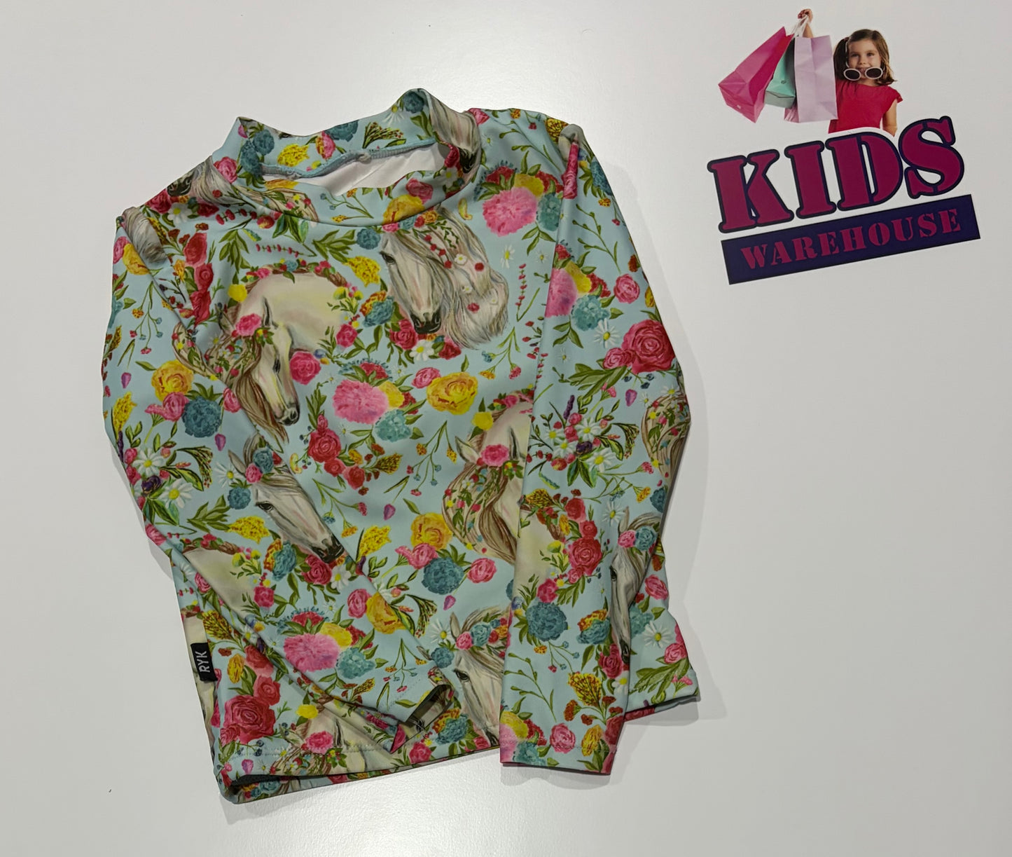 Rock Your Kid Blue, Floral Print Swim Rashie Size 5
