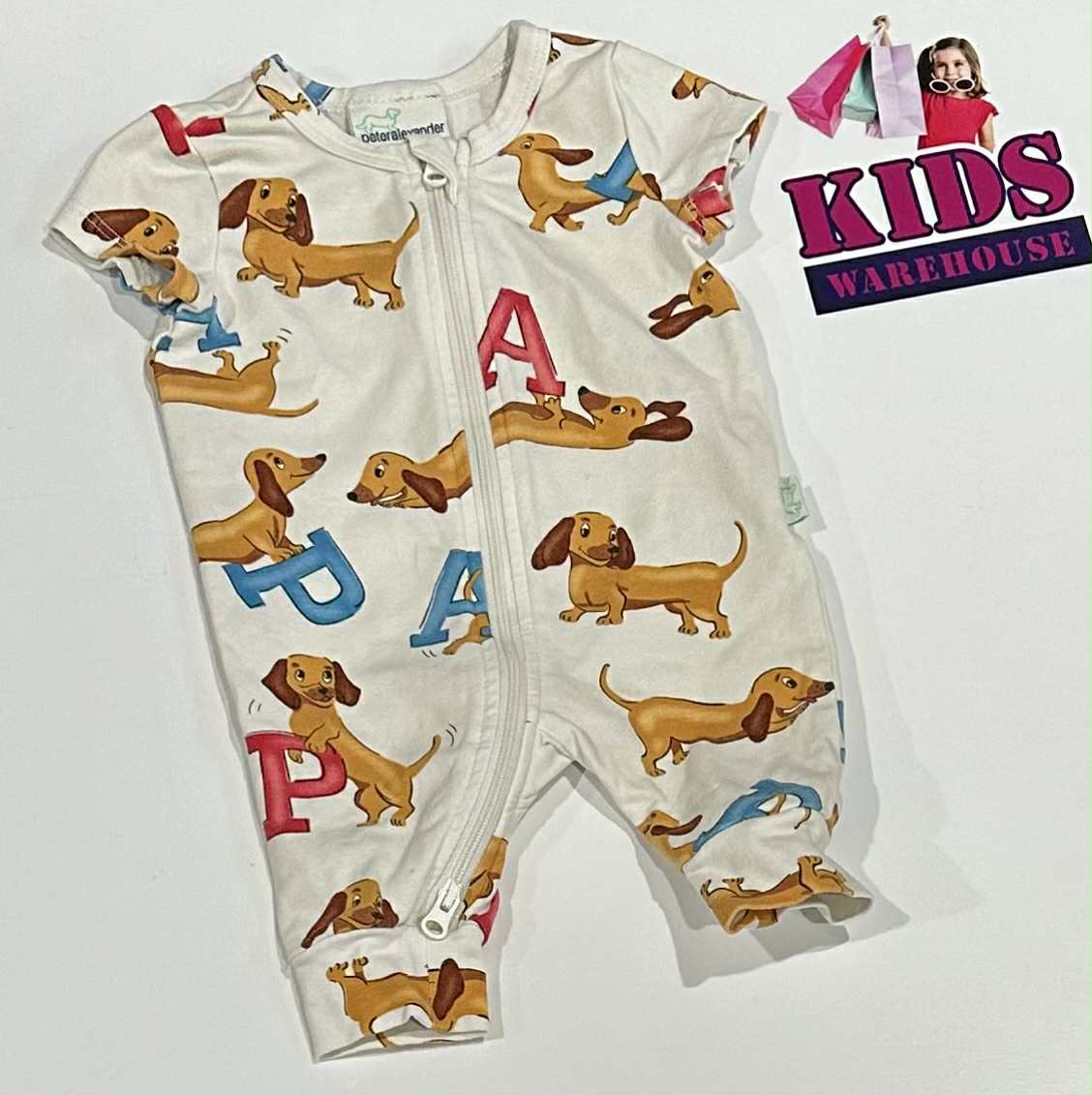 Peter Alexander White Bodysuit With Dog Pattern Size 0000
