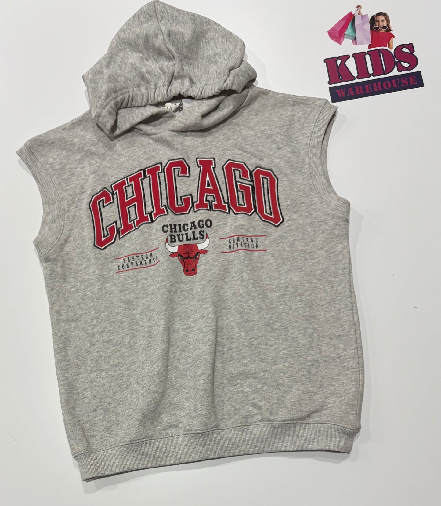 Cotton On X NBA Grey, Chicago Bulls Sleeveless Hoodie Size 9