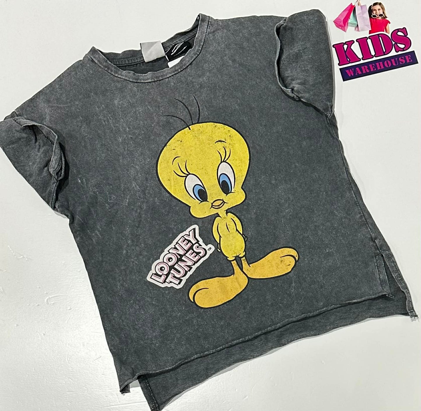 Zara Looney Tunes Grey Top With Yellow Bird Print Size 6