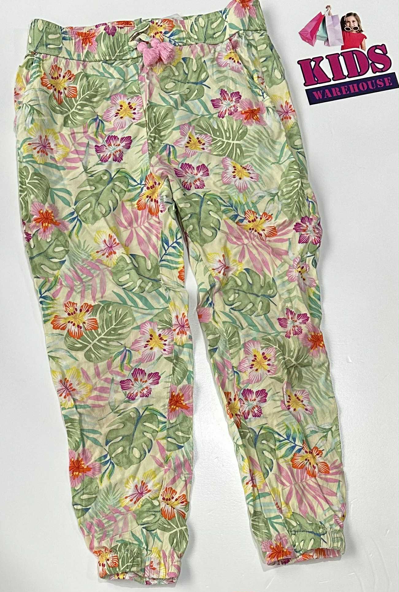 H&M Green & Pink Pants With Flower Pattern Size 6