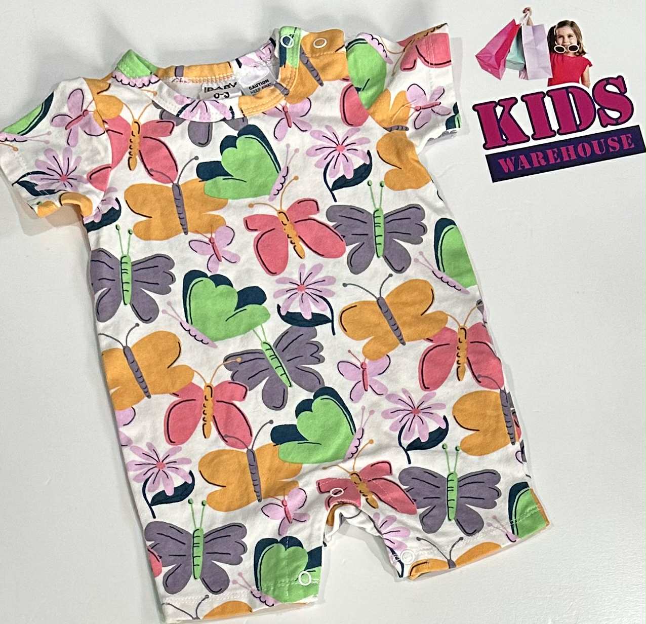 Cotton On White Bodysuit With Multicoloured Butterfly Pattern Size 000