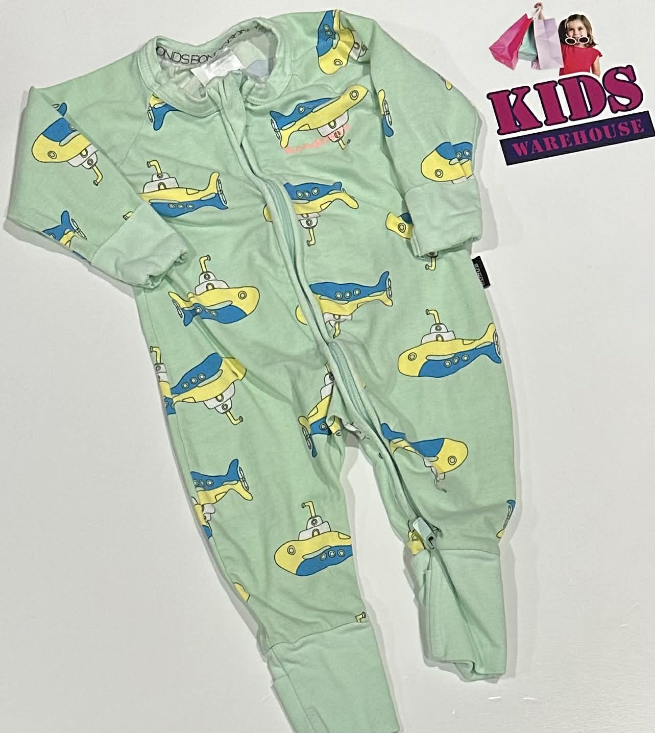 Bonds Light Blue Wondersuit With Submarine Pattern Size 000