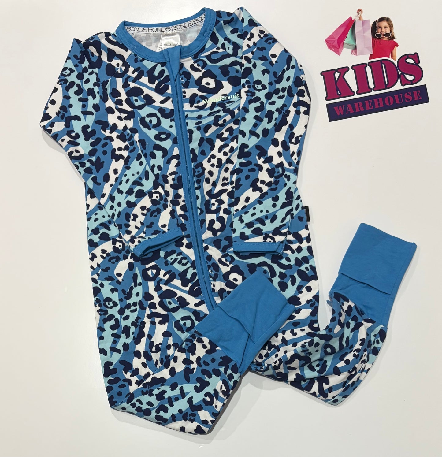 Not Used Bonds Blue, Black Leopard Print Wondersuit Size 2