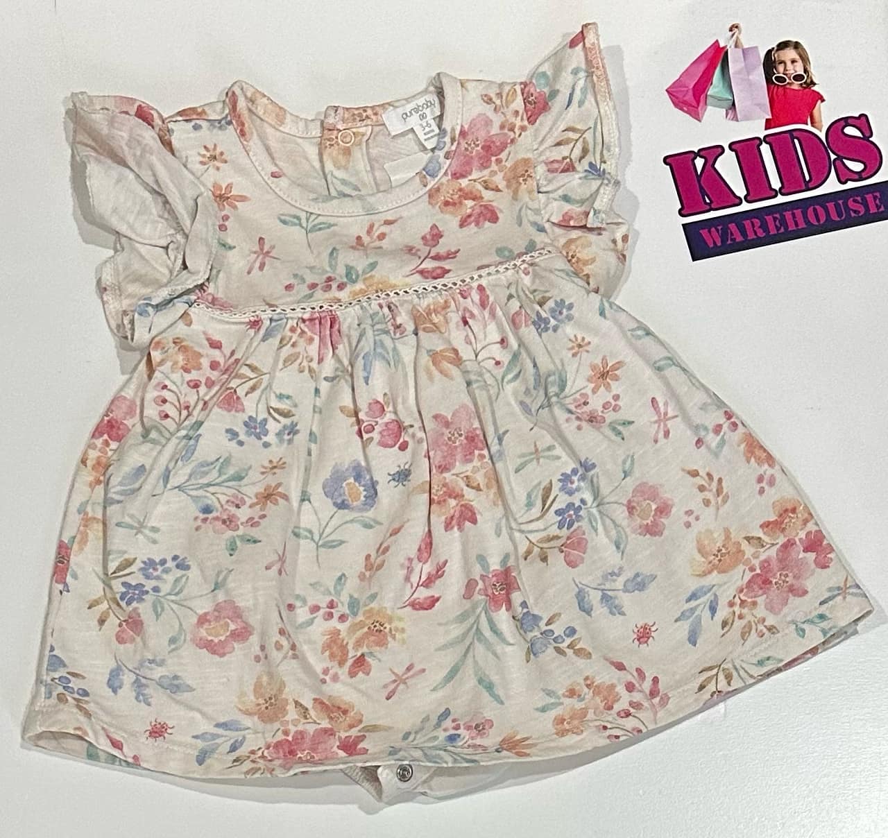 PureBaby White Dress with Flower Pattern Size 00