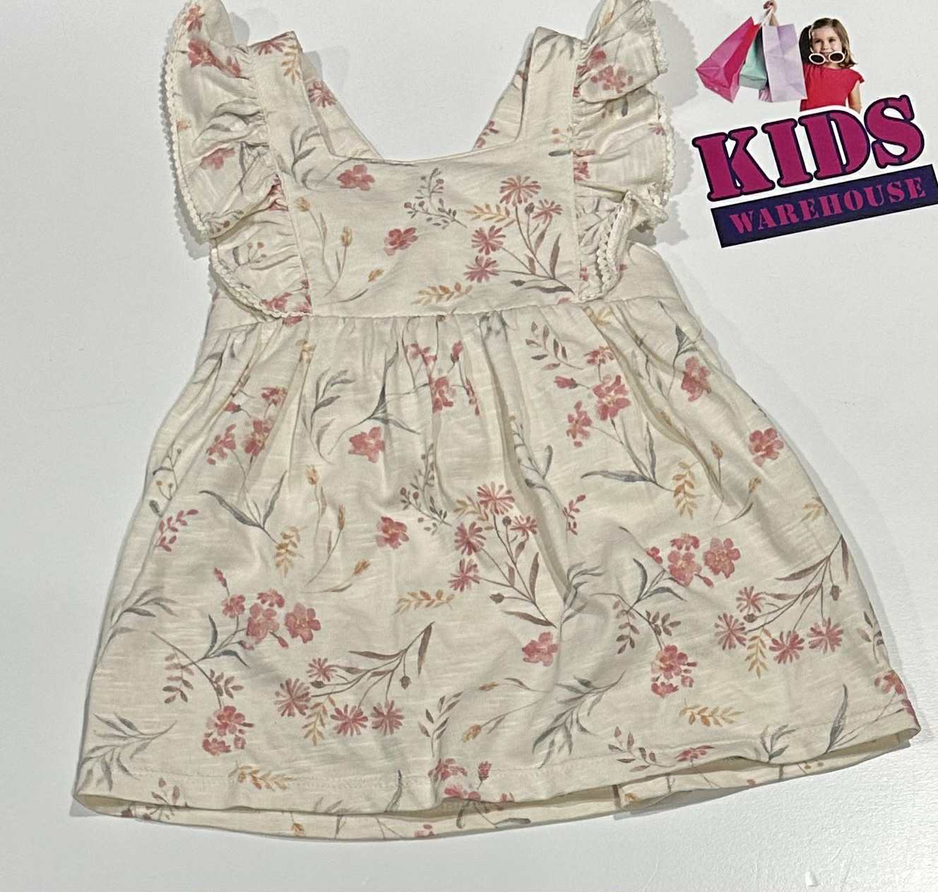 New PureBaby White Dress With Pink Flower Pattern Size 00
