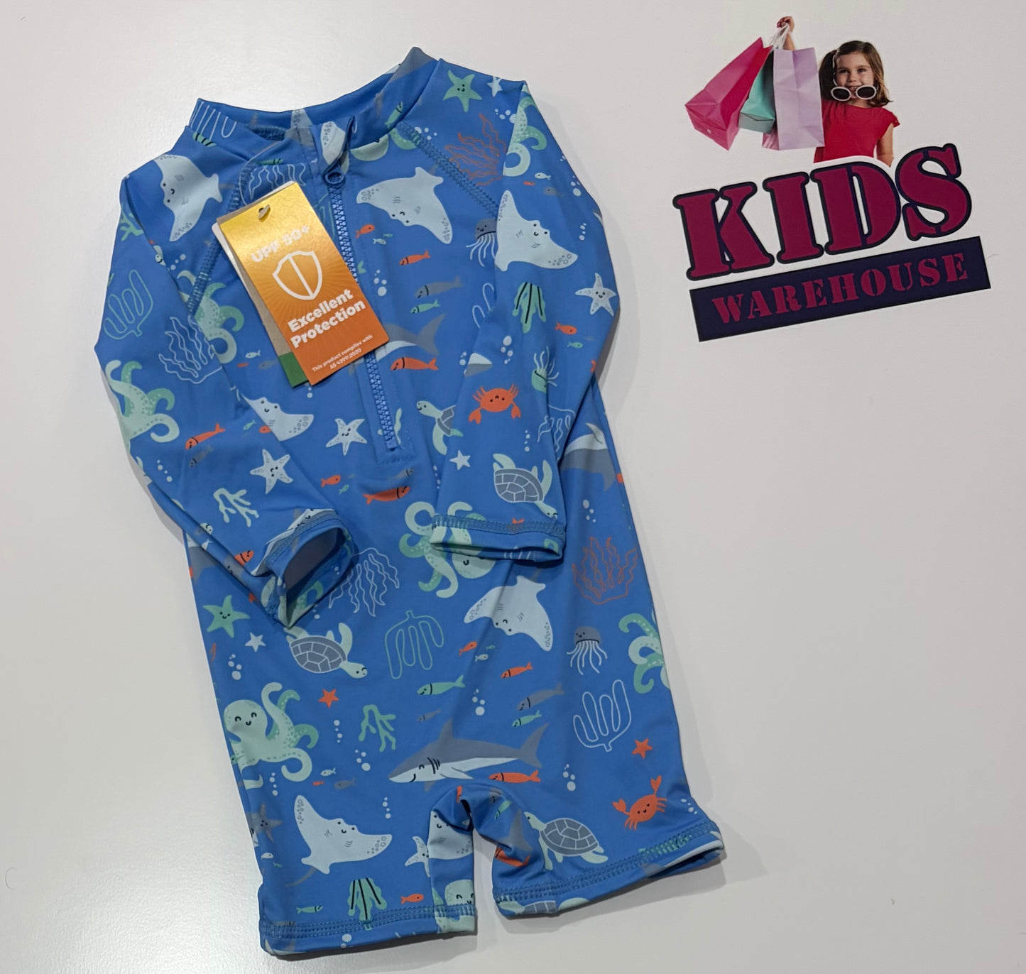 Not Used Dymples Blue, Sea Creatures Print Swim Rashie Jumpsuit Size 00