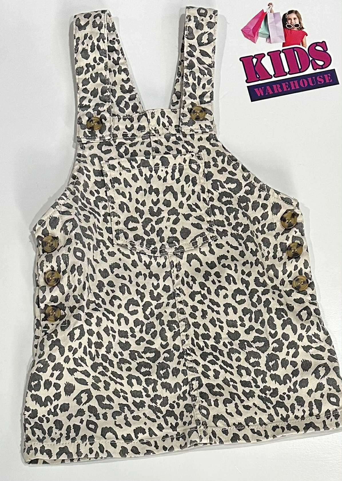 Cotton On Cream Denim Dress With Leopard Pattern Size 3