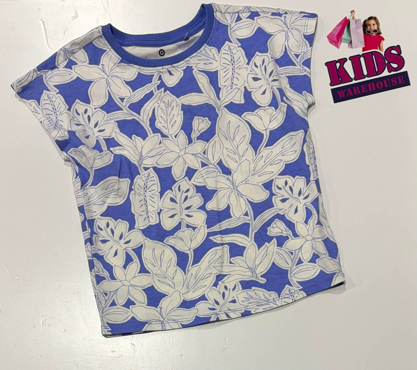 Not Used Target Blue & White Top With Flower Pattern Size 4