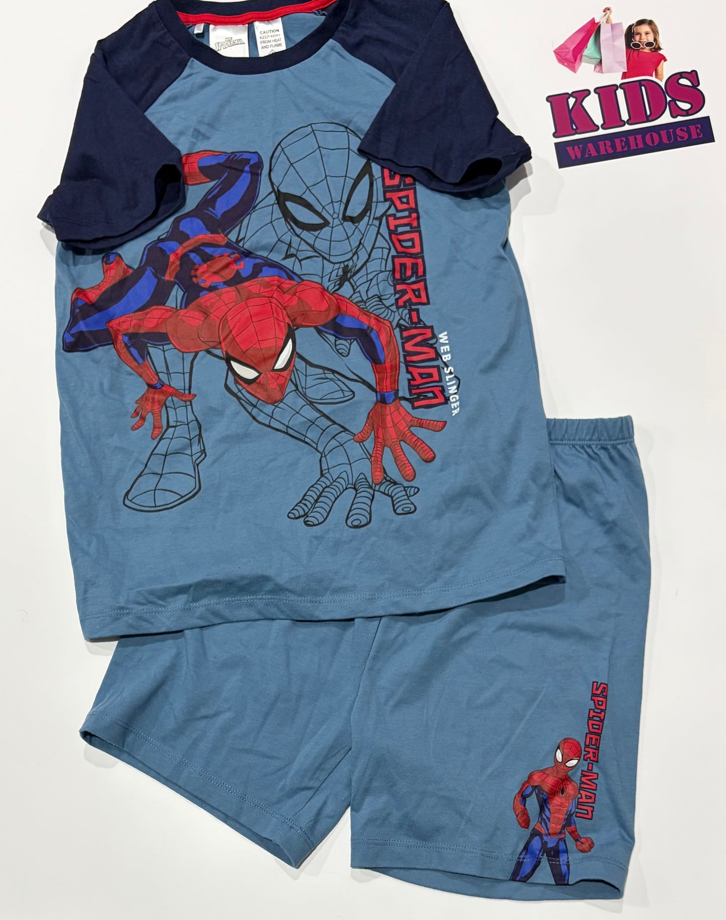 Marvel Spiderman Blue, Character Print 2 Piece Pyjama Set Size 12