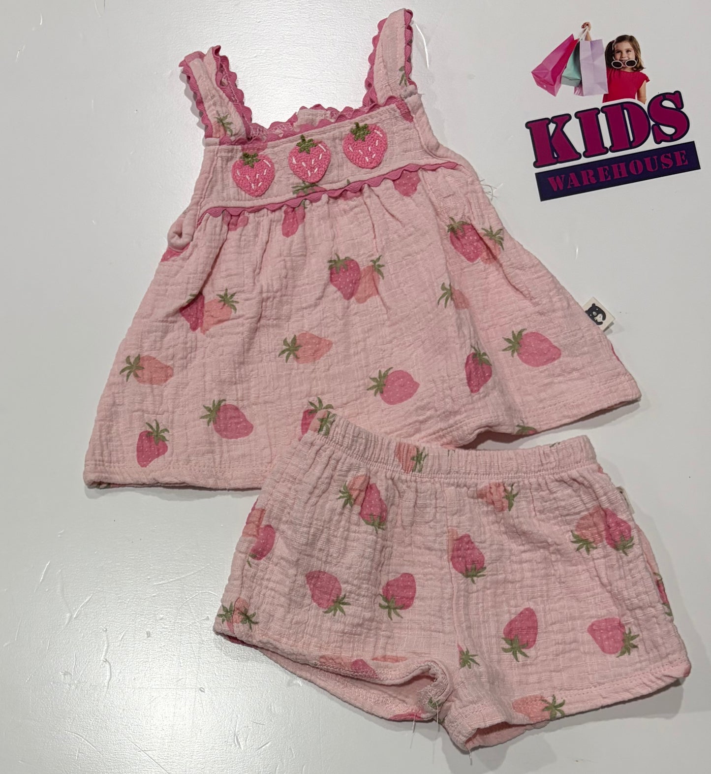 Rabbit Bear Pink, Strawberry Dress & Shorts 2 Piece Set Size 1