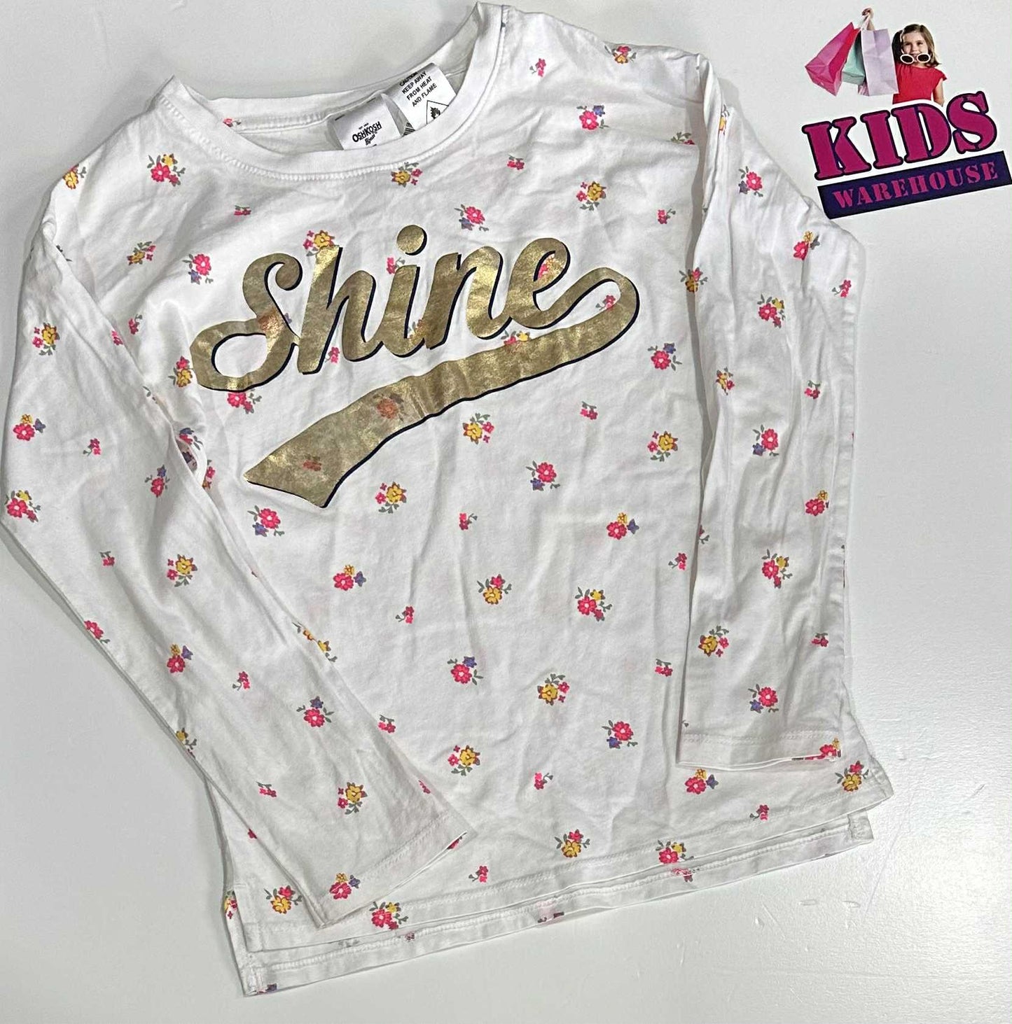 Osh Kosh White Long Sleeve Top With Flower Pattern Size 7