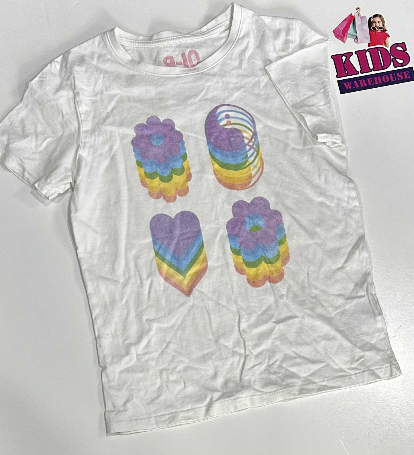 Cotton On White Top With Multi Coloured Shape Print Size 9-10