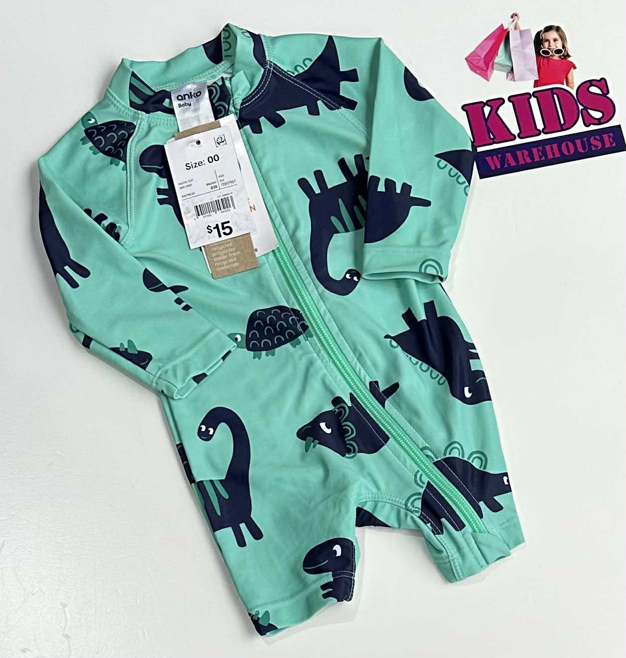 New Anko Aqua Swimming Bodysuit With Dinosaur Pattern Size 00 (RRP $15)