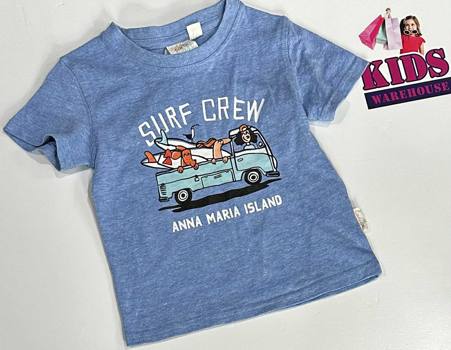 Earth Nymph Blue Top With “Surf Crew” Print Size 0