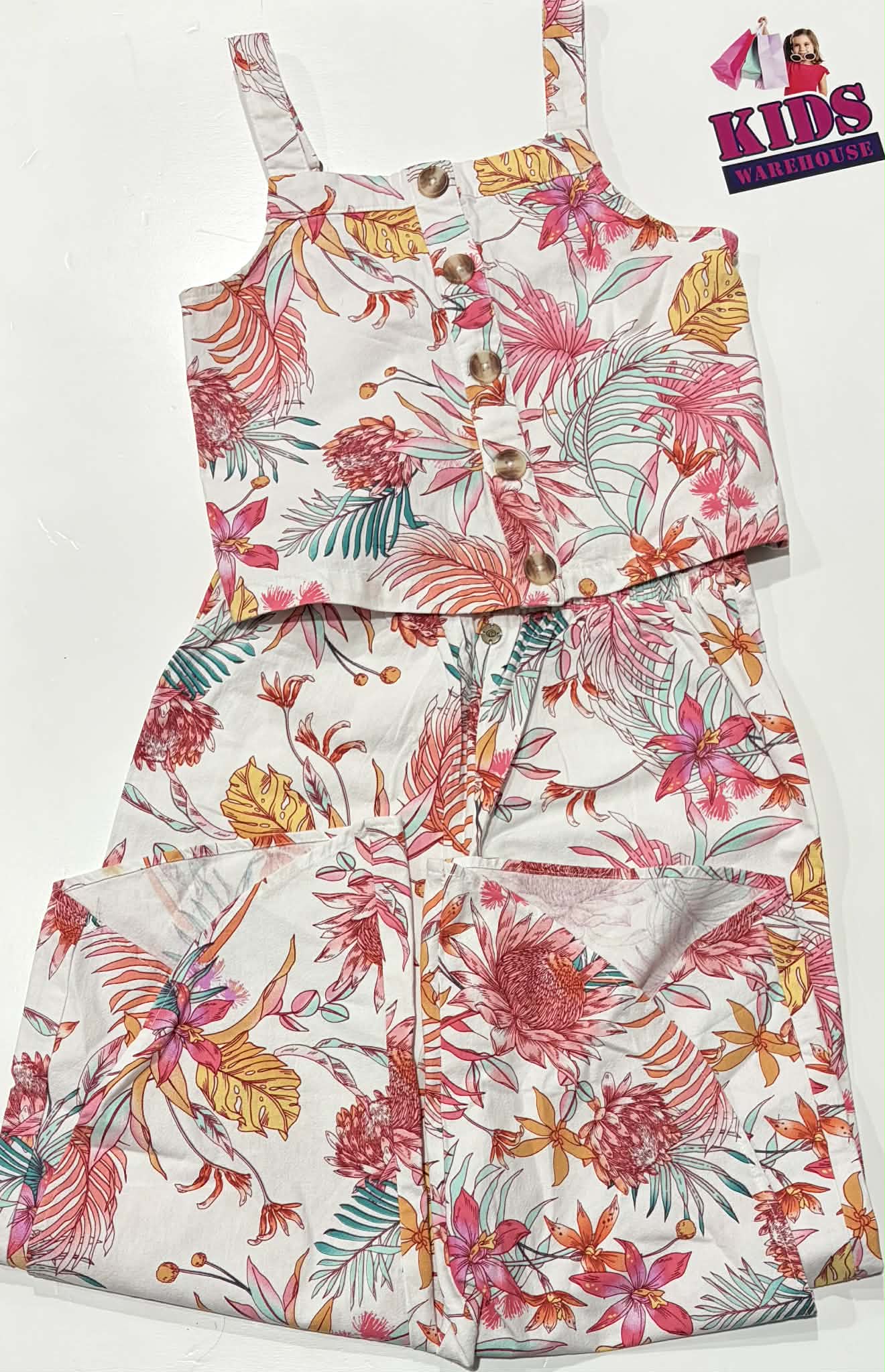 Piping Hot White & Pink 2 Piece Set With Flower Pattern Size 12