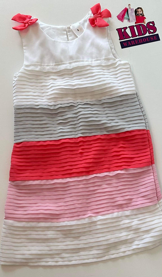 Target White, Grey and Pink with Bows Ruffled Dress Size 5