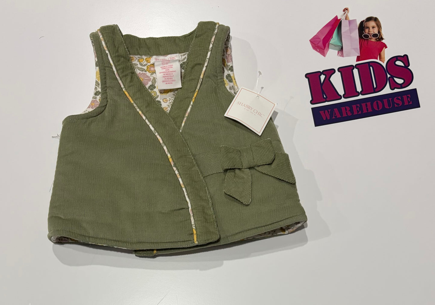Shabby Chic Green, White Leaf Print Lined Vest Size 00