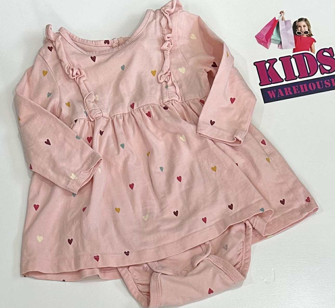 H&M Pink Bodysuit Dress With Heart Pattern Size 000