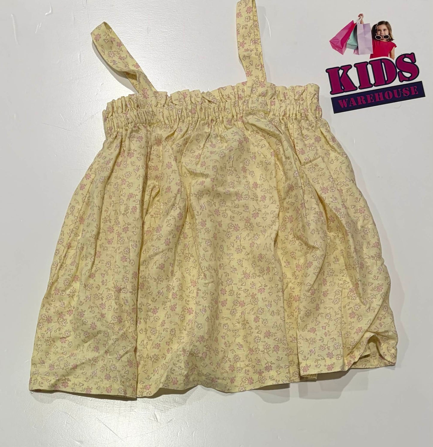 K-D Yellow Top With Pink Flower Pattern Size 7