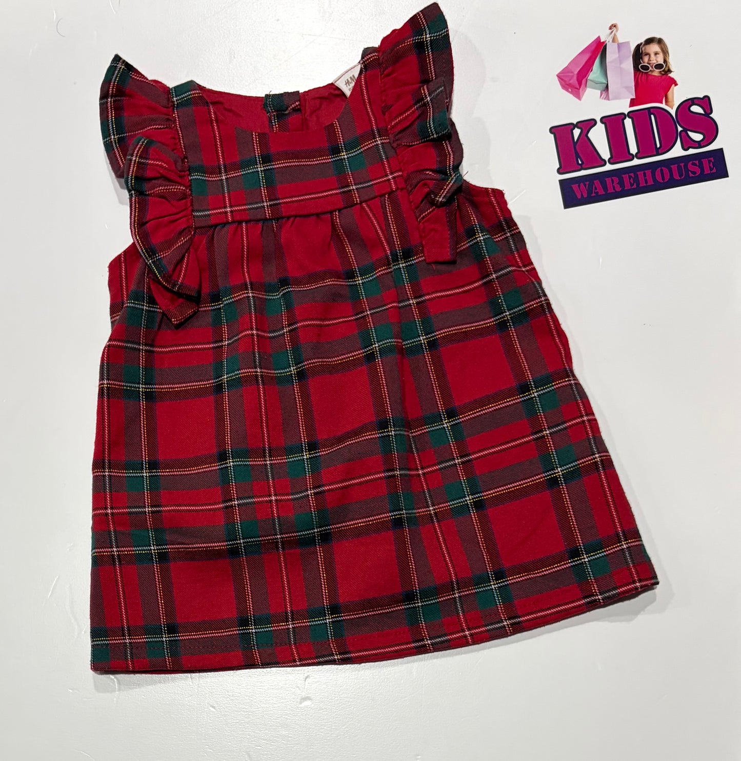 H&M Red, Green Check Pattern Dress Size 00