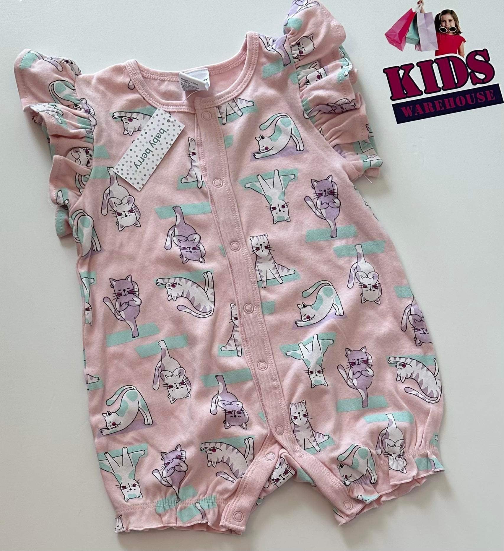 New Baby Berry Pink Cat Print Onesie Size 1 Kids Warehouse AU
