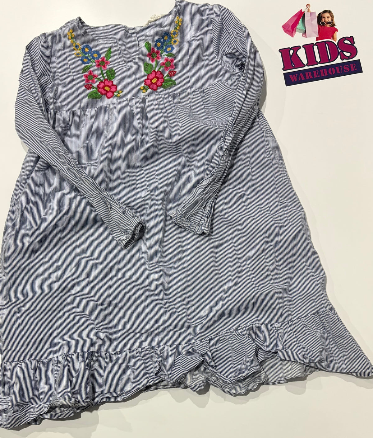 Milkshake White, Blue Stripe, Floral Print Dress Size 8