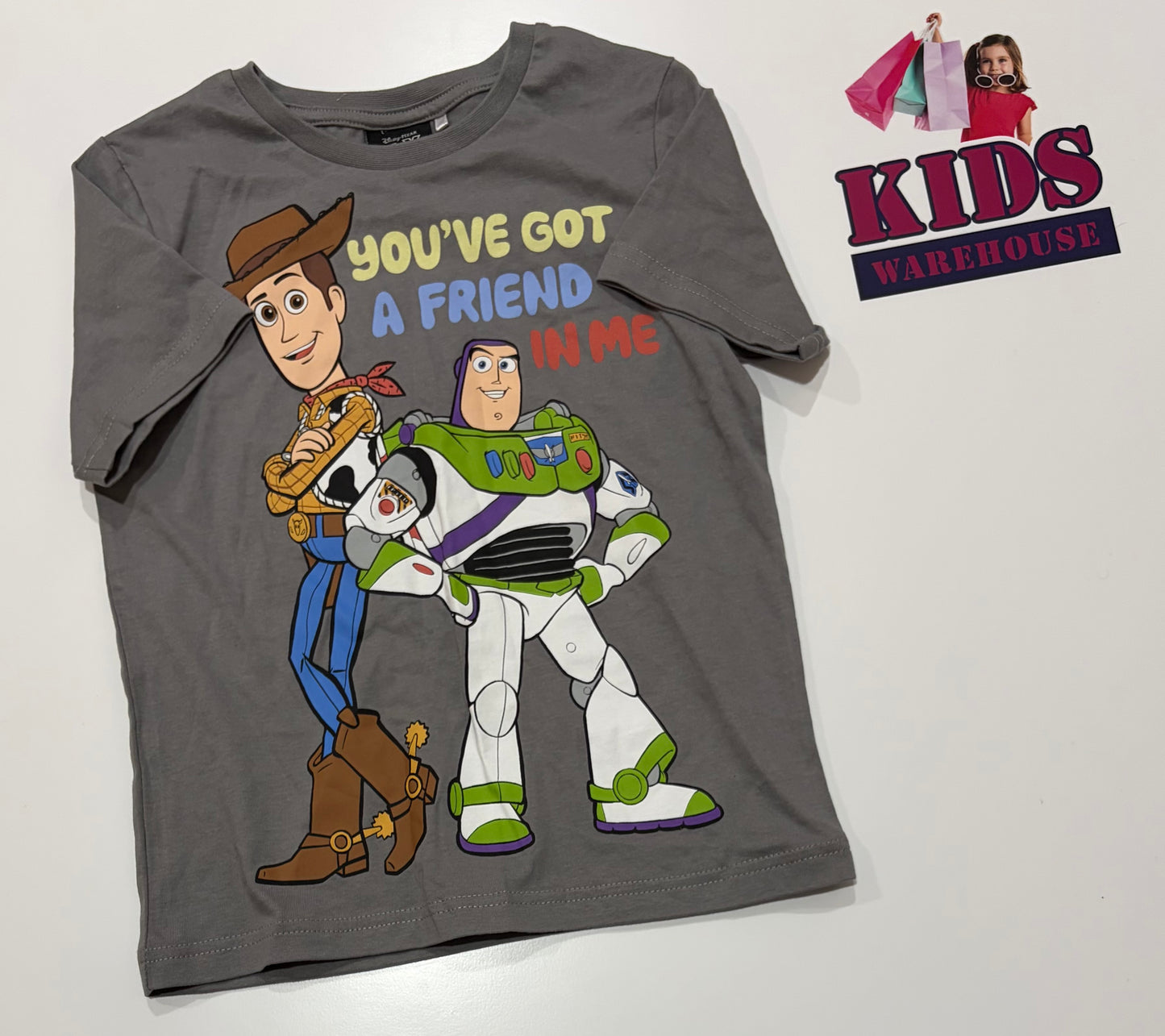 Disney Toy Story Grey, Characters, You've Got A Friend In Me Print Top Size 5