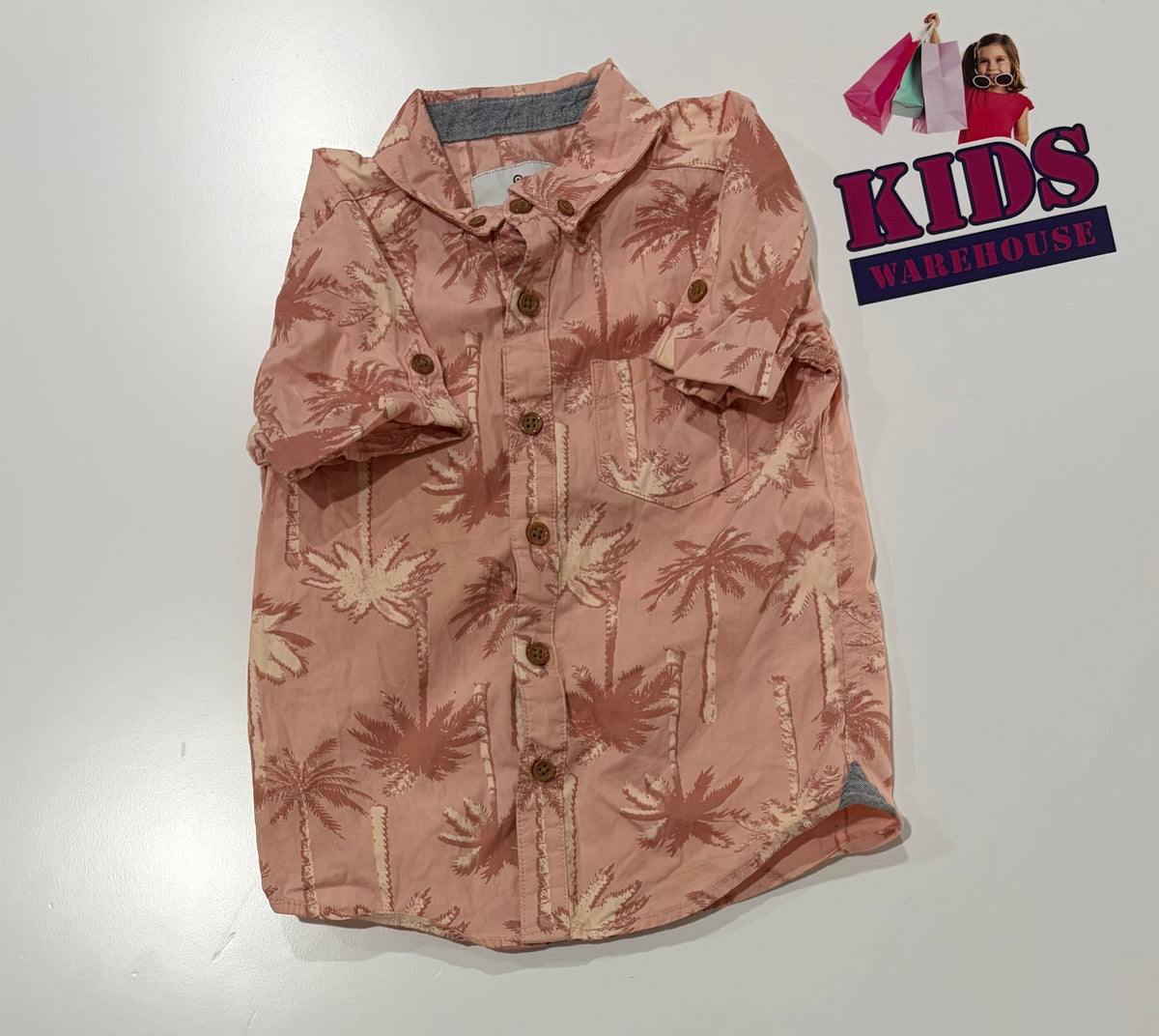 Pink, Palm Tree Print Top Size 4
