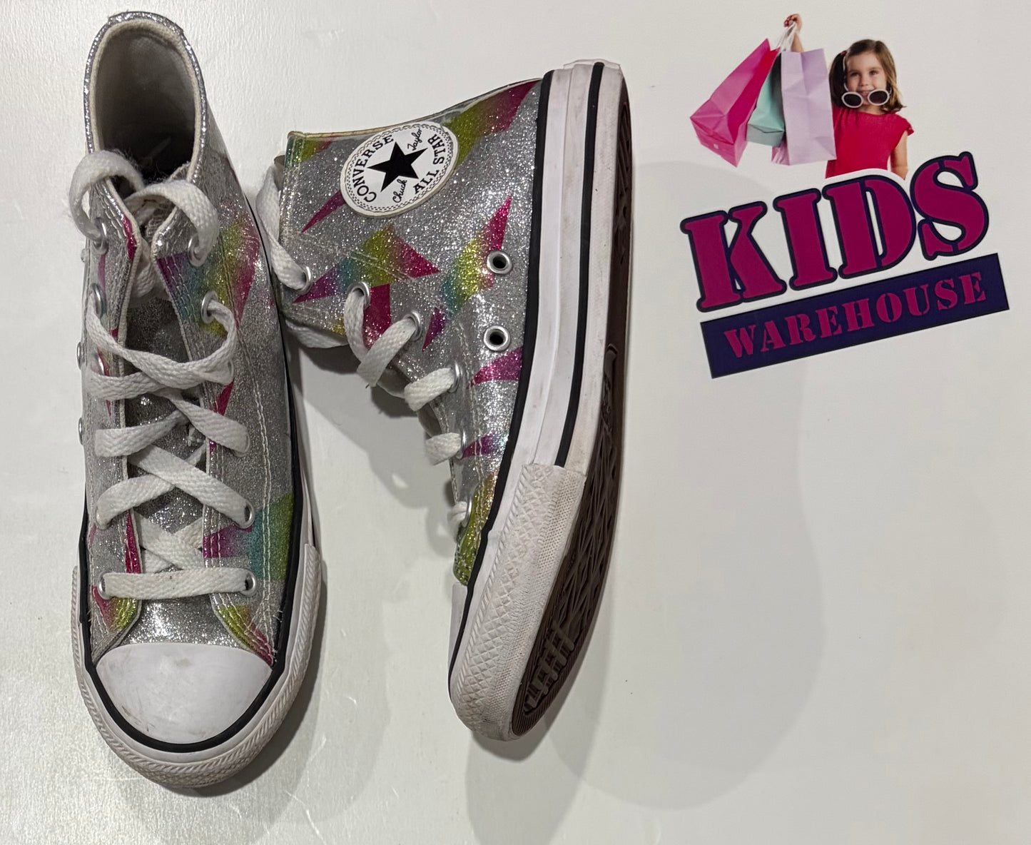 Converse Silver, Pink, Yellow Shimmer Runners Size US13/UK12.5 (Child/Older Child)