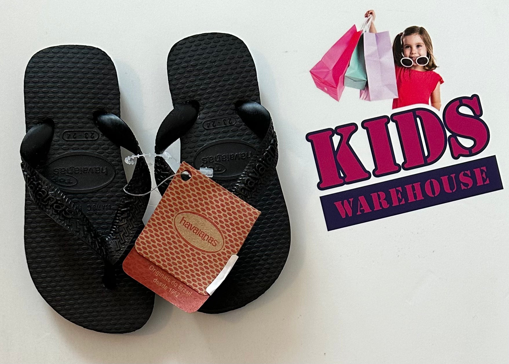 New Havaianas Black Thongs Size 7 8 Child