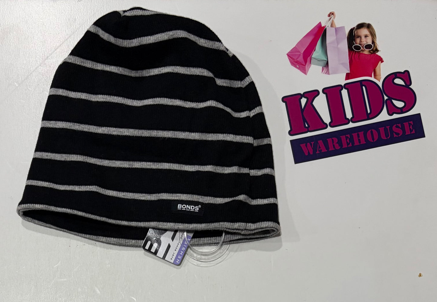 Not Used Bonds Black, Grey Striped Beanie Size 1