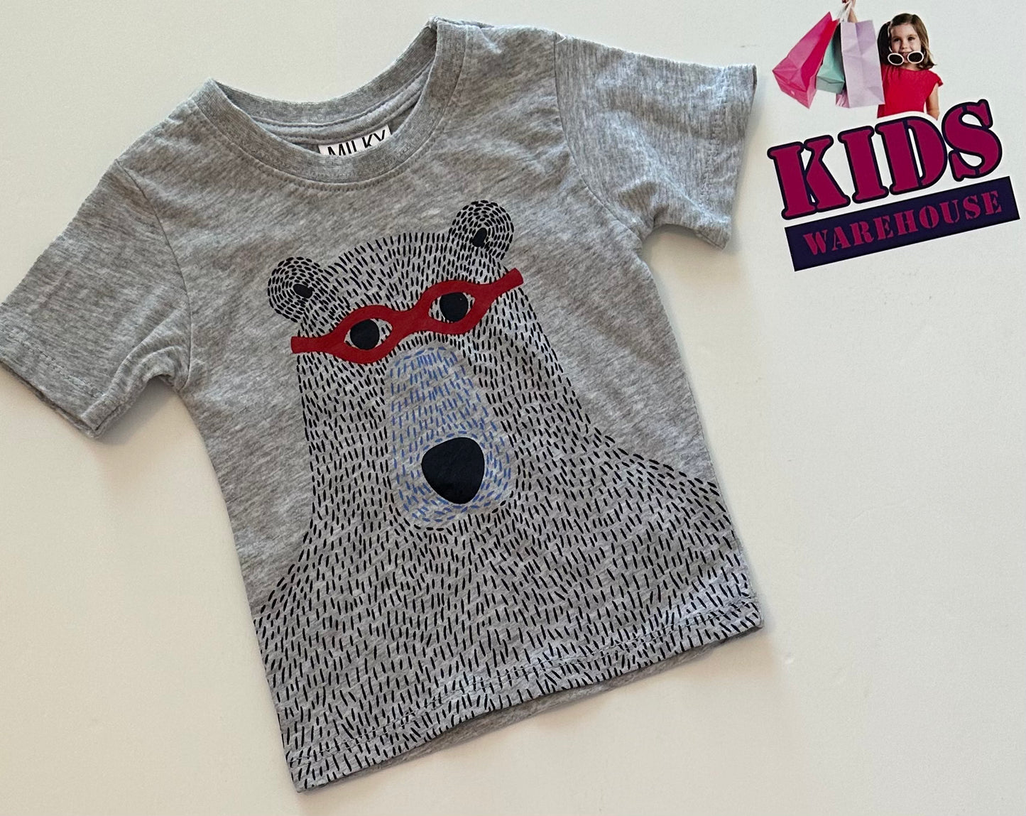 Milky Grey Bear Print Top Size 000