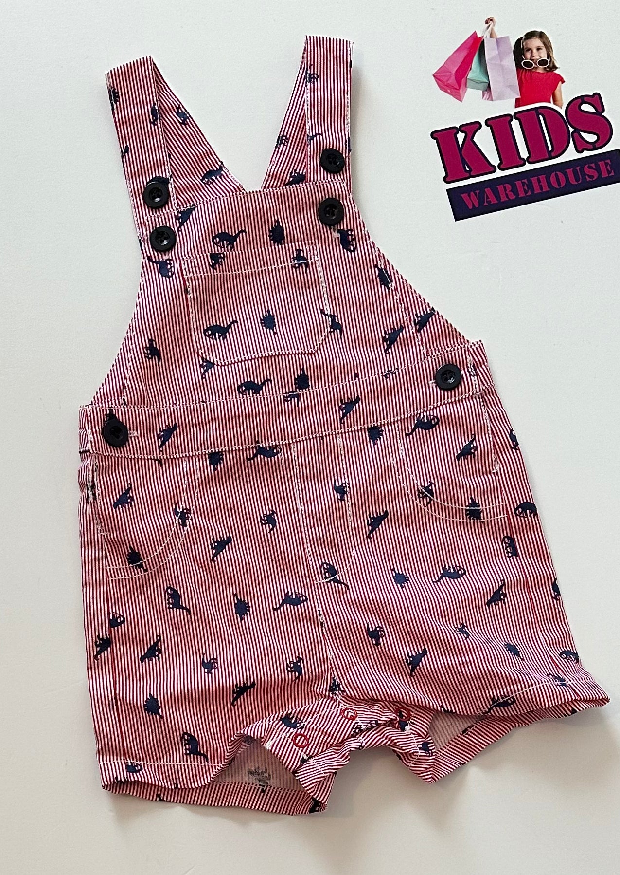 Red and online white striped overalls