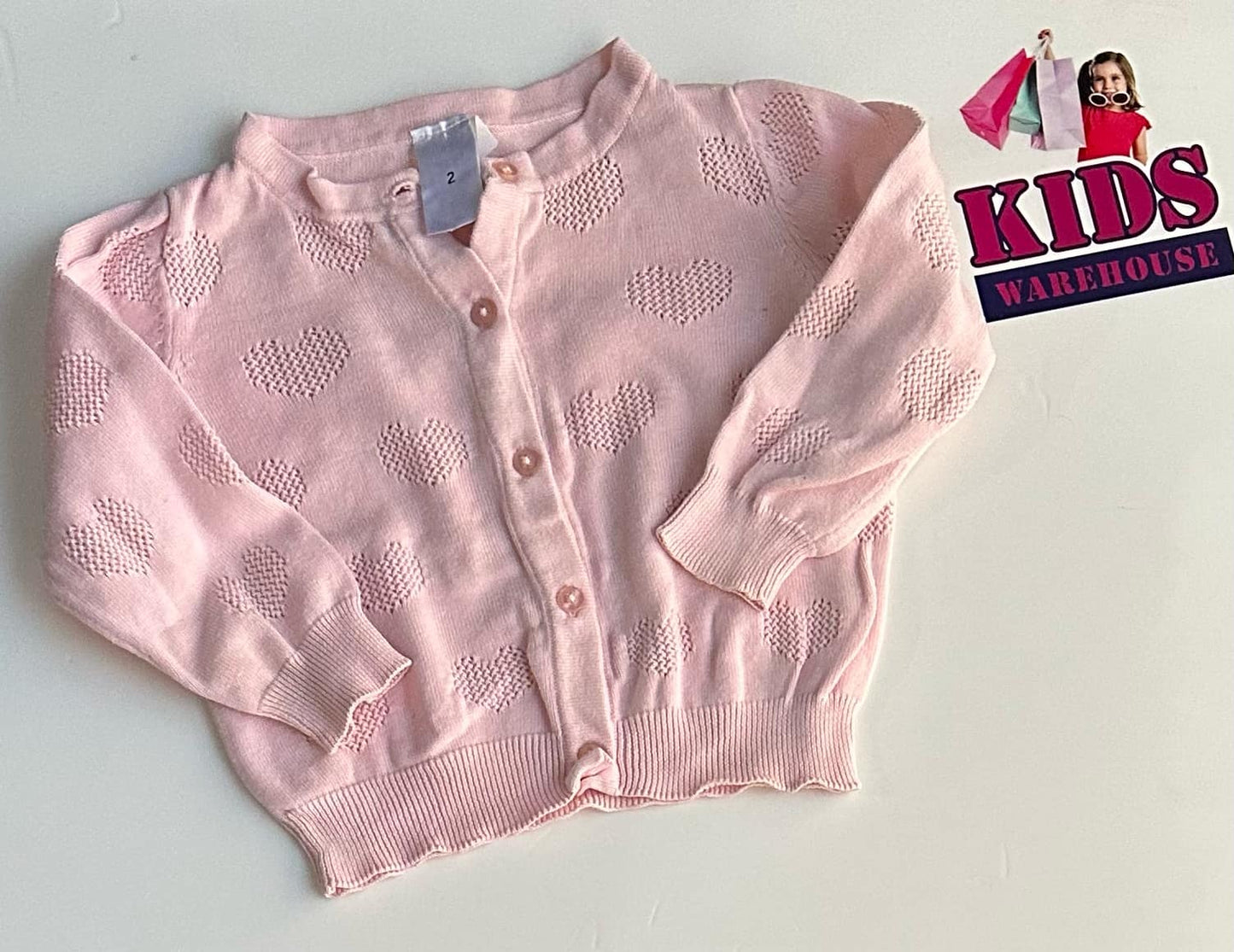 Pink Cardigan With Heart Pattern Size 2
