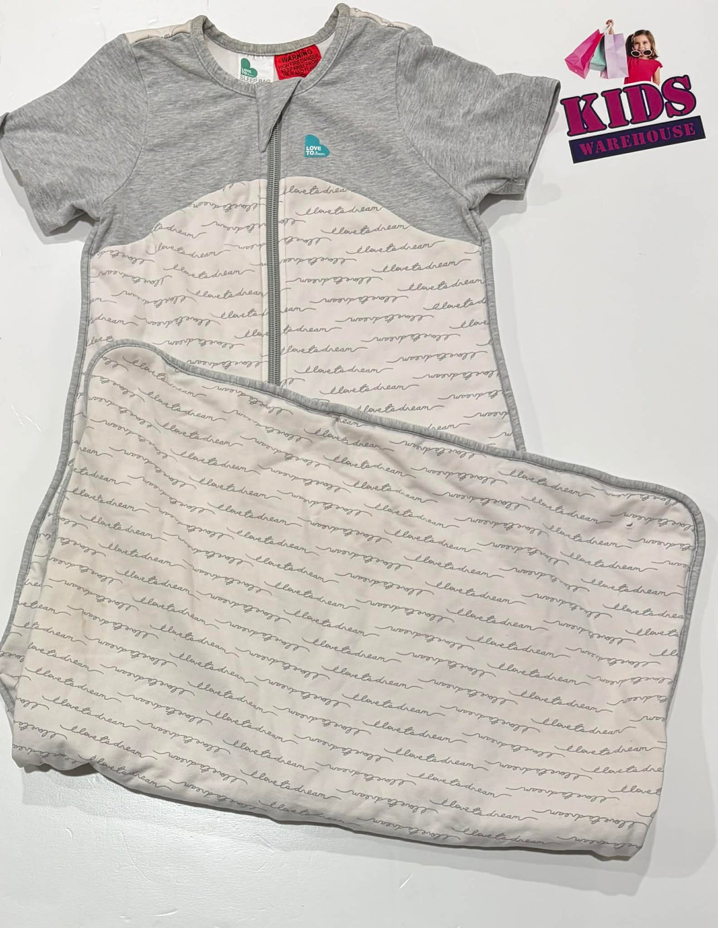 Love To Dream Sleep Bag, Grey, White Print Size 1-3 (18-36 Months) Mild Weather