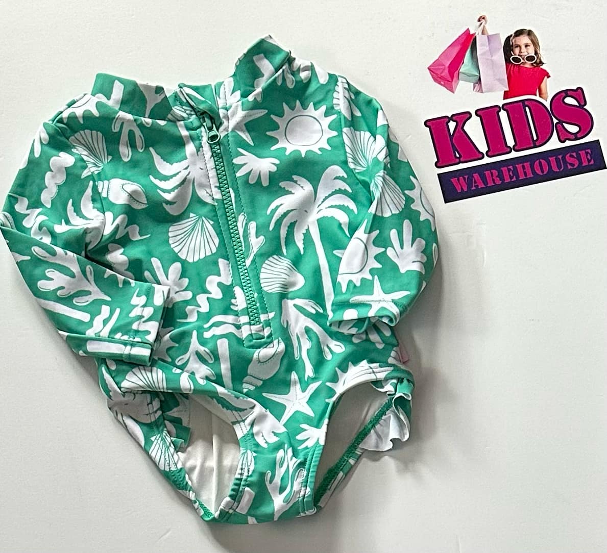 Seafolly Green & White Swimming Bodysuit Size 000