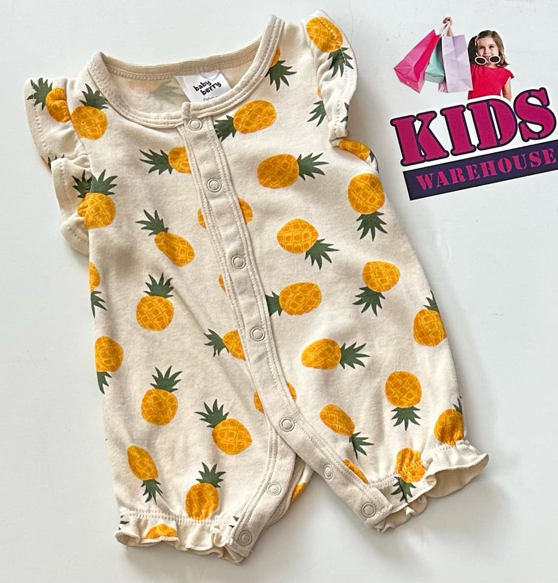 Premmie Baby Berry White Bodysuit With Pineapple Pattern Size 00000