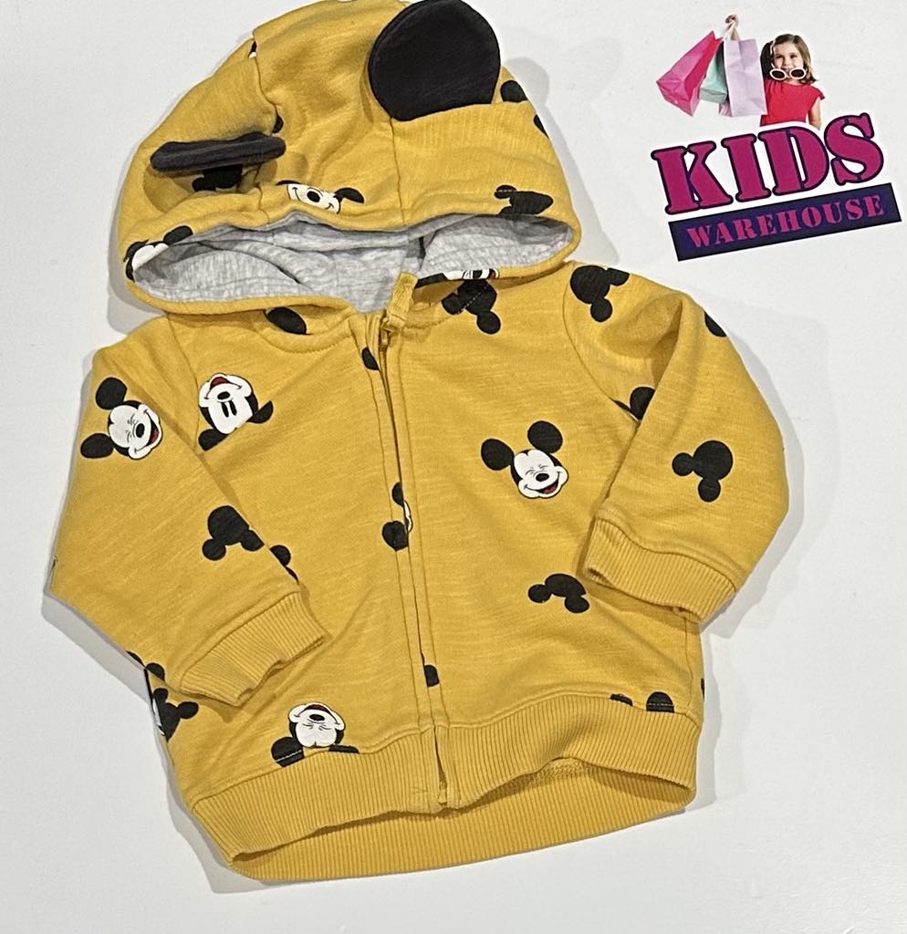 H&M Yellow Hoodie With Mickey Mouse Pattern Size 000