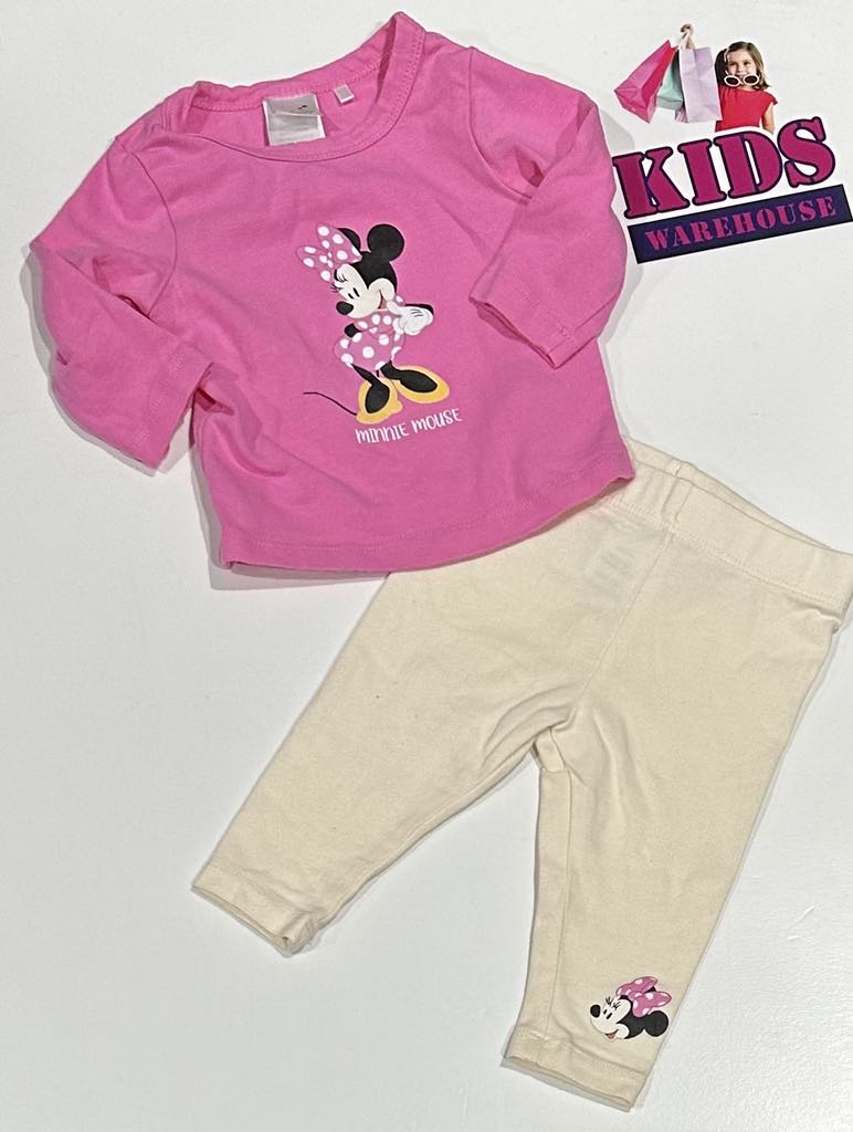 Disney Pink & White 2 Piece Set With Minnie Print Size 000