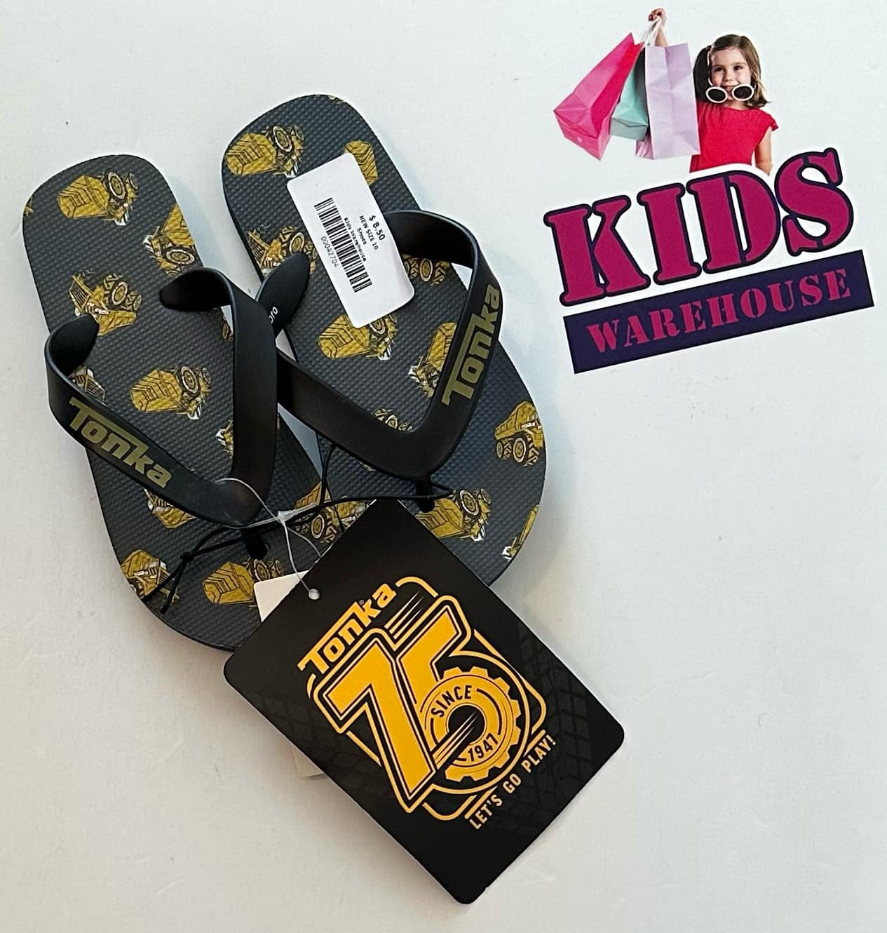 NEW Tonka Heavy Duty Machines Print Thongs RRP 12 Size 10 (Child)